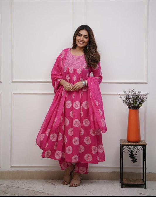 Dotted Bloom Afghani Kurta Set (With Dupatta)