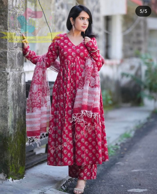 Printed Anarkali Gown Set with Dupatta