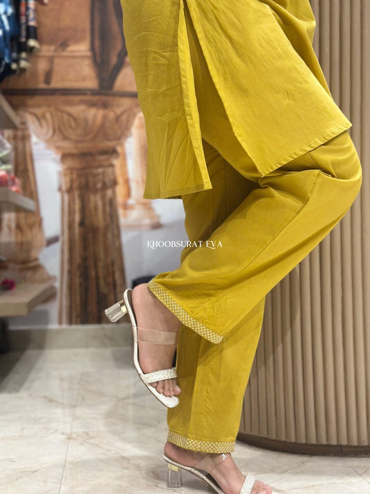 Mustard Bloom Embroidered Straight Kurta Set