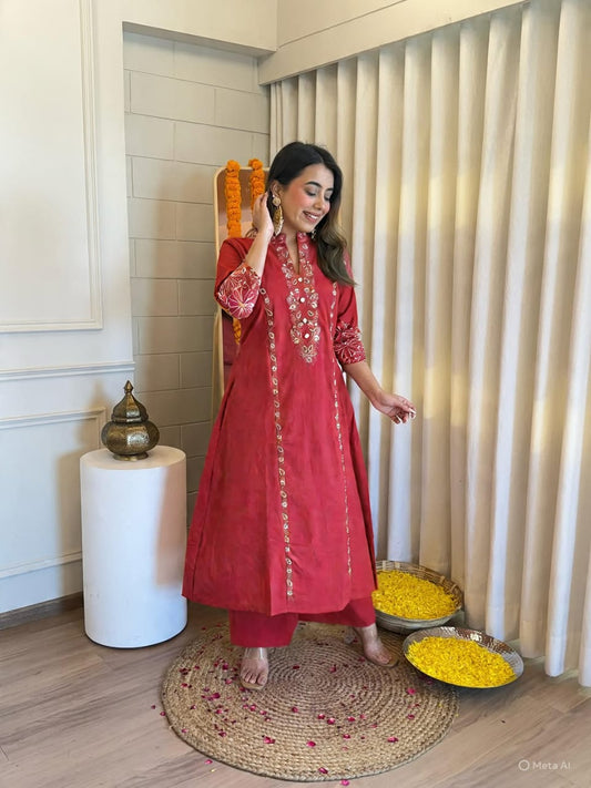 Festive Mirror-Work A-Line Kurta Set