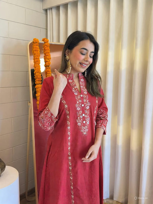 Festive Mirror-Work A-Line Kurta Set