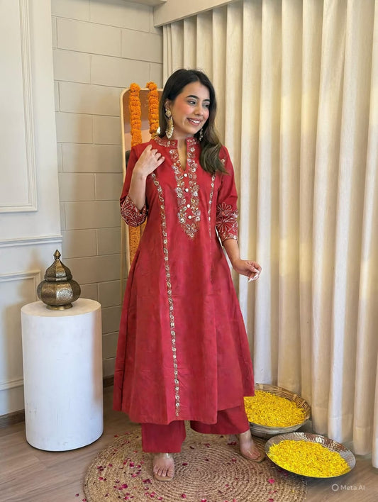 Festive Mirror-Work A-Line Kurta Set