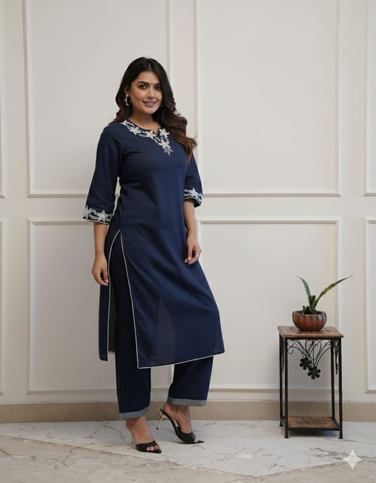 Elegant Floral Embroidered Straight Kurta Set