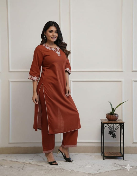 Elegant Floral Embroidered Straight Kurta Set