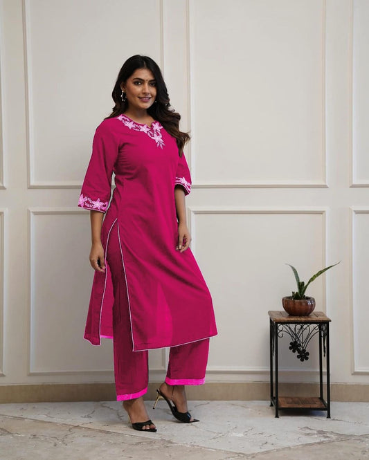 Elegant Floral Embroidered Straight Kurta Set