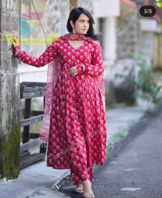 Printed Anarkali Gown Set with Dupatta