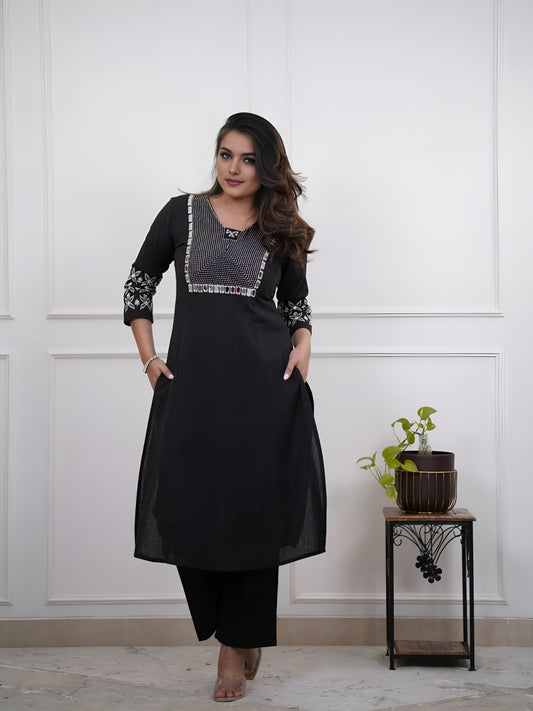 Mirror Embroidered Cotton Kurti