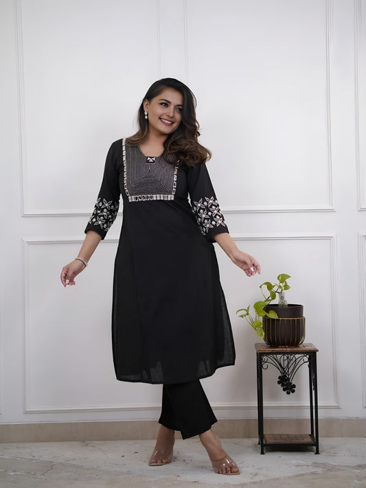 Mirror Embroidered Cotton Kurti