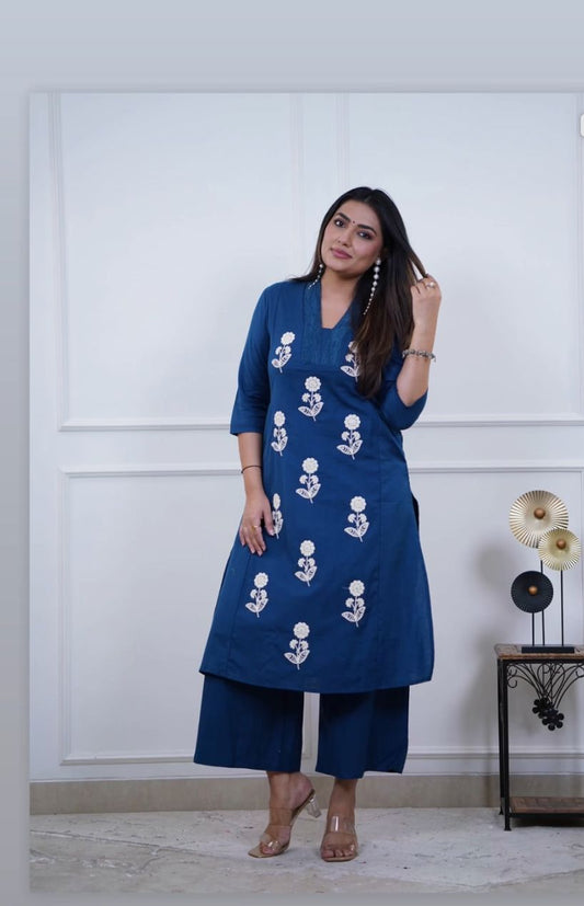 TARANGINI Floral Embroidered Kurti Set