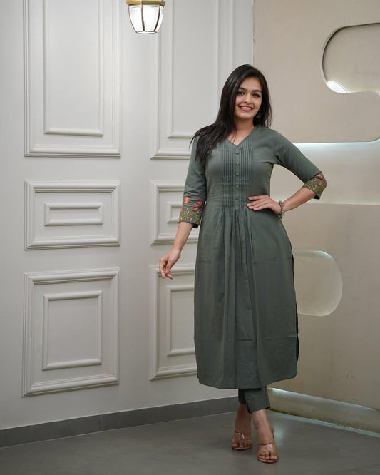 ARVI Pleated Cotton Kurti Set