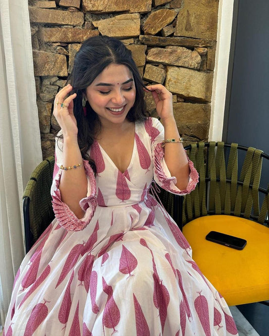 VRINDA Handblock Printed Flared Cotton Kurti