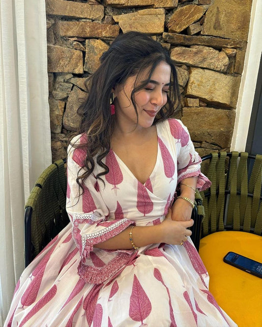 VRINDA Handblock Printed Flared Cotton Kurti