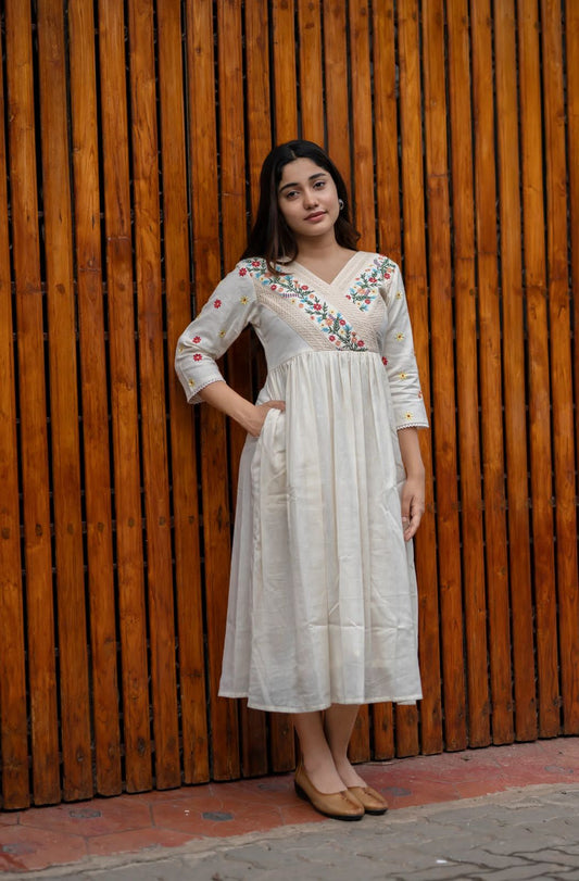 Ivory Garden Embroidered Midi Dress
