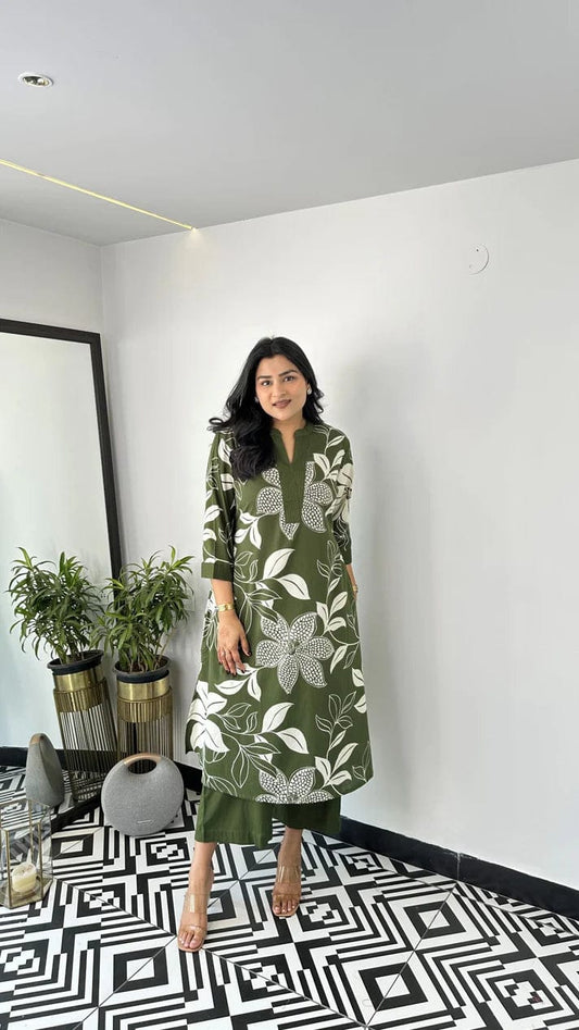 Leaf Print Premium Cotton Kurta Set